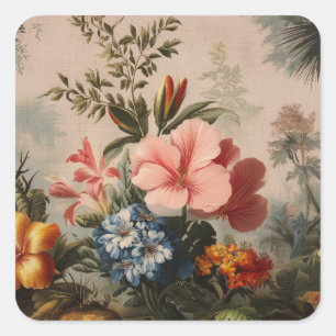 Sticker Carré Nature morte florale vintage avec des fleurs tropi