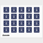 Sticker Carré Nautical Navy Blue Welcome Aboard Nom du bateau An (Feuille)