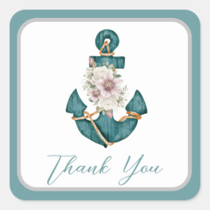 Sticker Carré Nautique Turquoise Aqua Turquoise Blue Floral Ancr