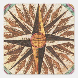 Sticker Carré Navigateur de boussole du navire Vintage nautique