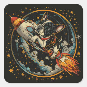 Sticker Carré Navire à fusée Astronaut français de Bulldog