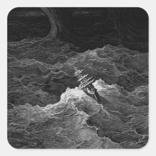 Sticker Carré Navire en mer tempétueuse