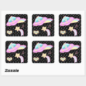 Sticker Carré Navire spatial Alien étoilé (Feuille)