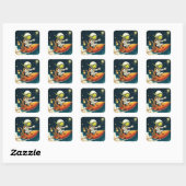 Sticker Carré Navire spatial Alien mignon Imaginaire (Feuille)