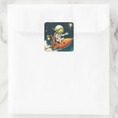 Sticker Carré Navire spatial Alien mignon Imaginaire (Sac)