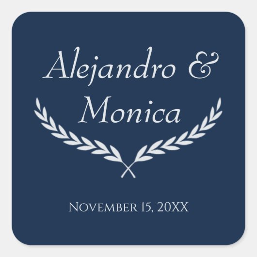 Sticker Carré Navy Blue and Silver Square Wedding Envelope Seal (Devant)