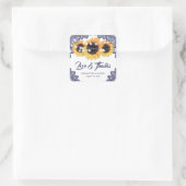 Sticker Carré Navy Blue Rustic Sunflower Wedding Thank You (Sac)