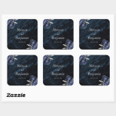 Sticker Carré Navy Blue Silver Floral Wedding (Feuille)