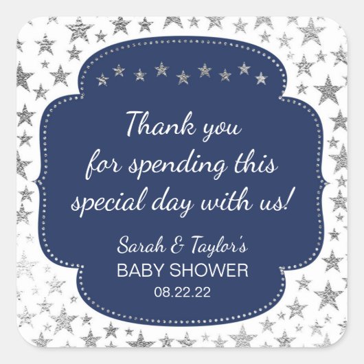 Sticker Carré Navy Blue Silver Twinkle étoiles merci pour (Devant)