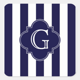 Sticker Carré Navy Blue White Stripes