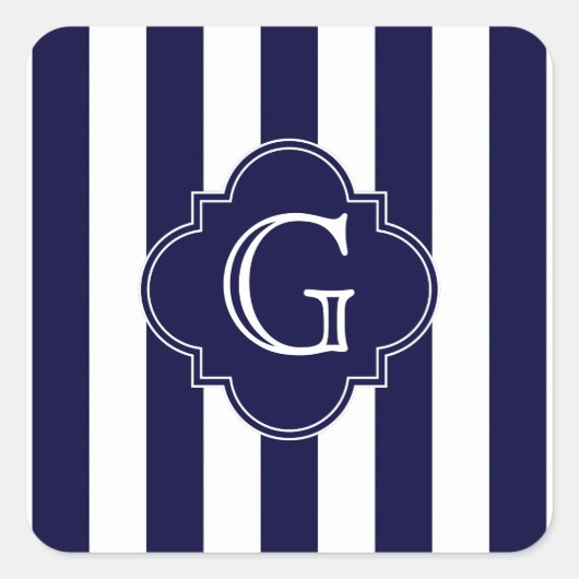 Sticker Carré Navy Blue White Stripes (Devant)