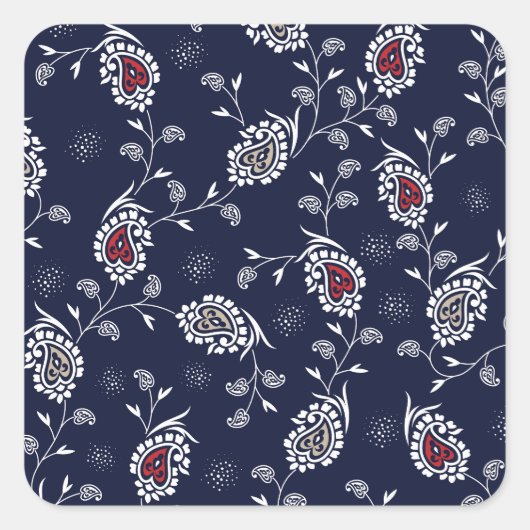 Sticker Carré Navy Paisley : Design Motif élégant. (Devant)