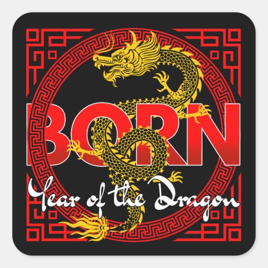 Sticker Carré Né dans l'année du Dragon  (Devant)