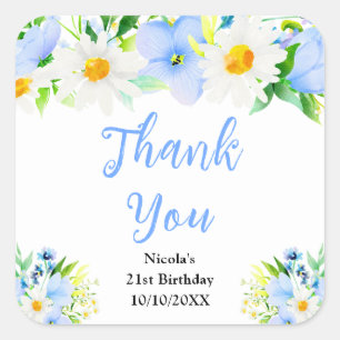Sticker Carré Ne m'oubliez pas Marguerites Anniversaire Merci