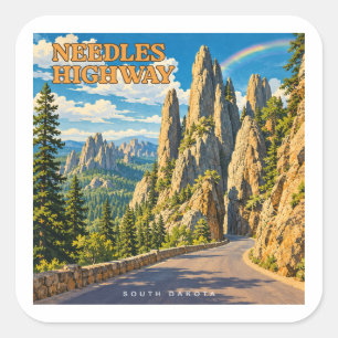 Sticker Carré Needles Highway South Dakota Arc-en-ciel
