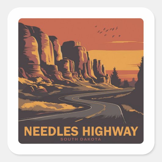 Sticker Carré Needles Highway South Dakota Red Sky (Devant)