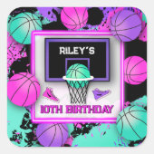 Sticker Carré Neon Basketball Baskets & Paint Splatard Anniversa (Devant)