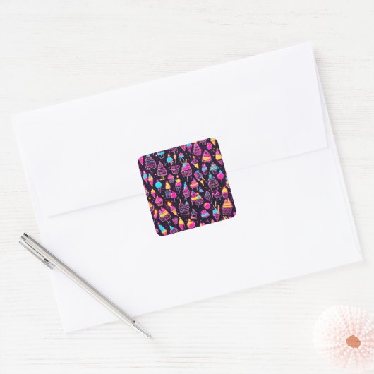 Sticker Carré Neon Birthday Sweets (Enveloppe)