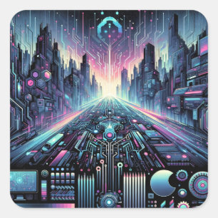 Sticker Carré Neon Cyberworld