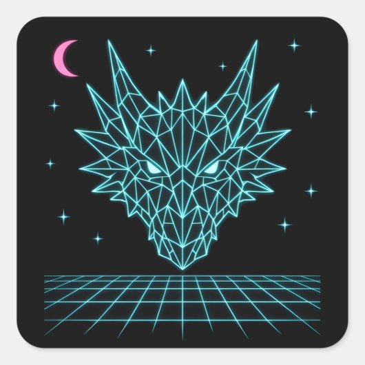 Sticker Carré Neon Dragon Synthwave – Retro Fire Beast (Devant)
