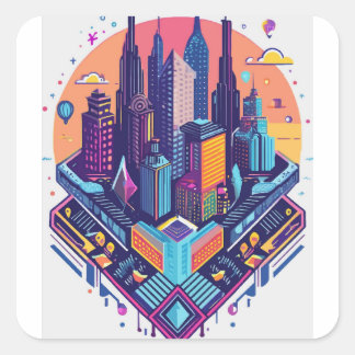 Sticker Carré Neon Dreams : Mondes Cyberpunk Abstraits