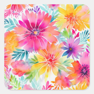 Sticker Carré Neon Floral Watercolor Party