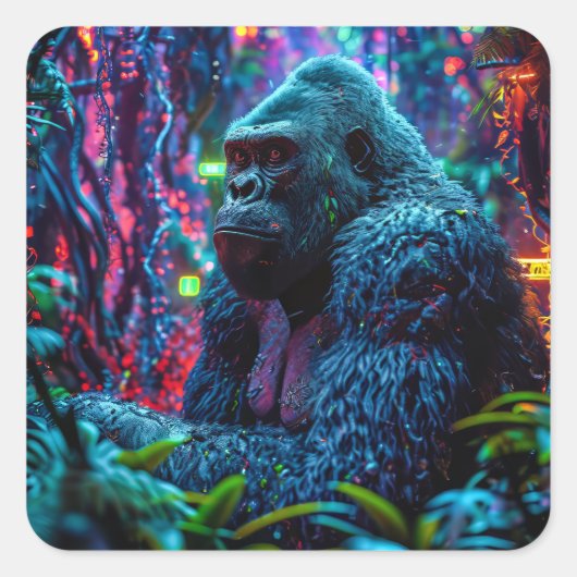 Sticker Carré Neon Gorilla (Devant)