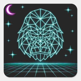 Sticker Carré Neon Gorilla Synthwave - Bête de puissance rétro