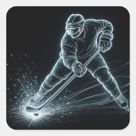 Sticker Carré Neon Hockey Player On Ice (Devant)