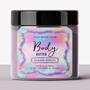 Sticker Carré Neon Holographic Body Scrub Lotion Jar Produit