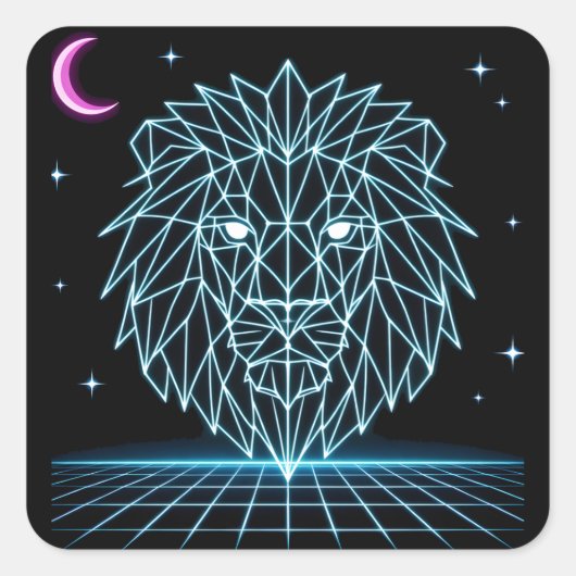 Sticker Carré Neon Lion Synthwave - Retro King Predator (Devant)