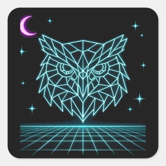 Sticker Carré Neon Owl Synthwave - Retro Night Watcher (Devant)