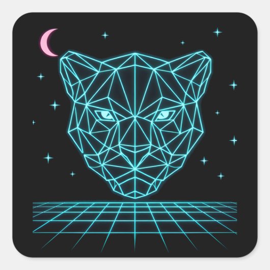 Sticker Carré Neon Panther - Synthwave Électrique Sombre (Devant)