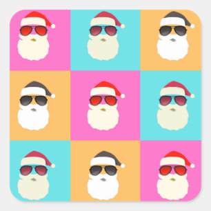 Sticker Carré Neon Père Noël avec lunettes de soleil Cool Motif 