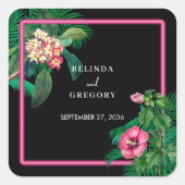 Sticker Carré Neon Pink Tropical Retro Botanical Mariage (Devant)