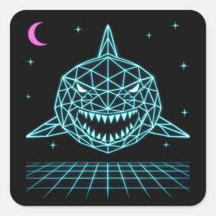 Sticker Carré Neon Shark Synthwave - Prédateur Océan Rétro