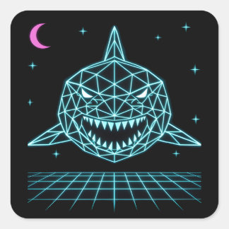 Sticker Carré Neon Shark Synthwave - Prédateur Océan Rétro