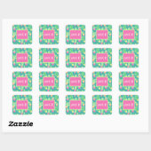 Sticker Carré Neon Watercolor Cactus In Pot Pattern (Feuille)