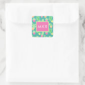 Sticker Carré Neon Watercolor Cactus In Pot Pattern (Sac)