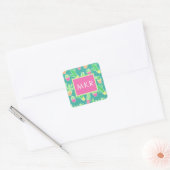 Sticker Carré Neon Watercolor Cactus In Pot Pattern (Enveloppe)