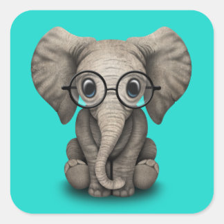 Sticker Carré Nerdy Baby Elephant Portant des lunettes