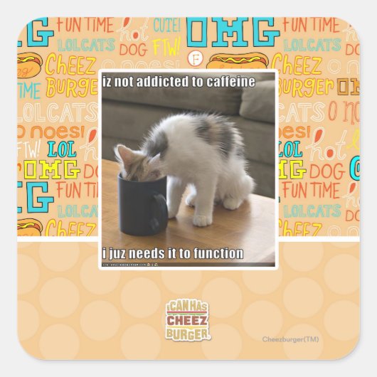 Sticker Carré N'est pas accro à la caféine (Devant)