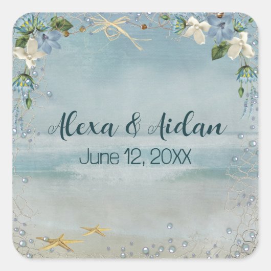 Sticker Carré Net nautique mariage avec bulles (Devant)