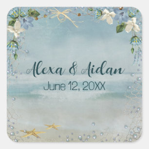 Sticker Carré Net nautique mariage avec bulles