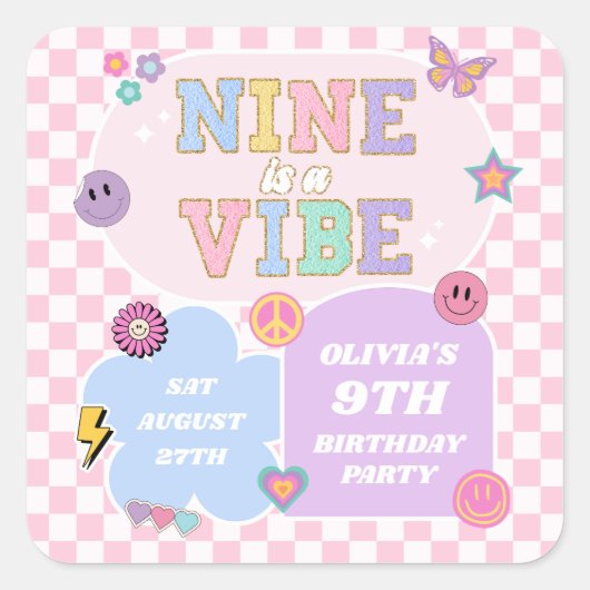 Sticker Carré Neuf Est Un Vibe Preppy Patch 9e Anniversaire (Devant)