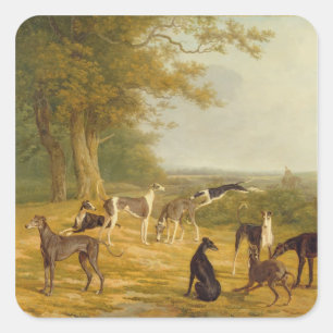 Sticker Carré Neuf Greyhounds dans un paysage (huile sur toile)