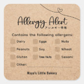 Sticker Carré Neutral Kraft Allergy Alert Allergen Warning (Devant)