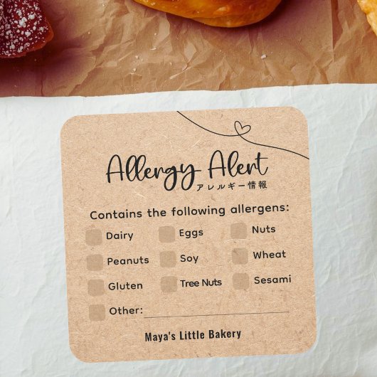 Sticker Carré Neutral Kraft Allergy Alert Allergen Warning