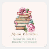 Sticker Carré New Chapter Begins Romantic Book Theme Floral (Devant)