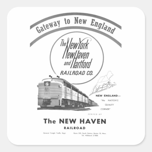 Sticker Carré New Haven Railroad-Gateway to New England 1950 (Devant)
